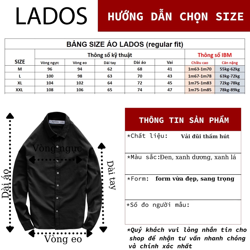 Áo sơ mi nam dài tay trơn cao cấp LADOS-8087 vải đũi thấm hút tốt, sang trọng, hàng chính hãng