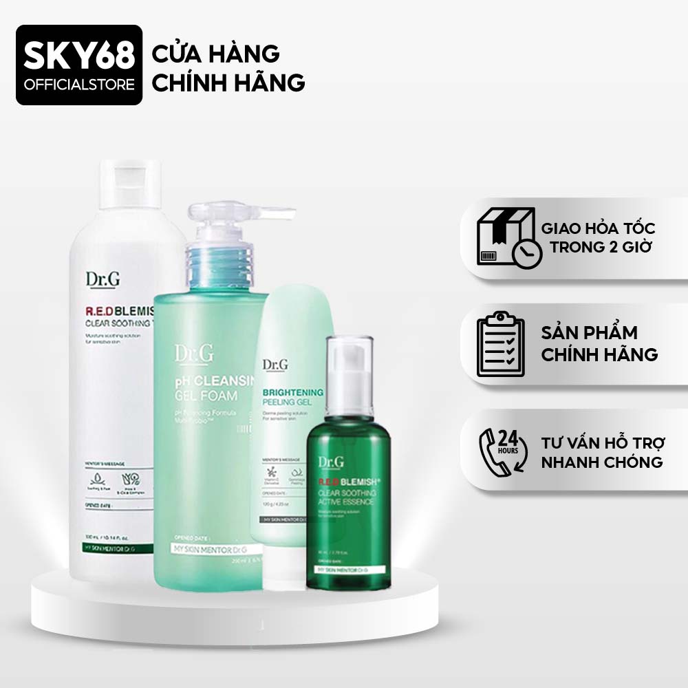Bộ 4 Sản Phẩm Làm Sáng, Tái Tạo Da Dịu Nhẹ DR.G (SRM 200M, TTBC 120ml, Toner 300ml, Tinh Chất 80ml)