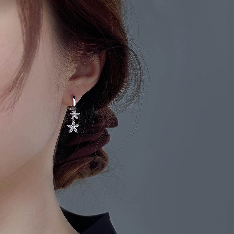 Bông tai bạc 925 sterling khóa hoa nữ 2021 mới mạ bạch kim cao cấp ý nghĩa lưới màu đỏ trong gió lạnh