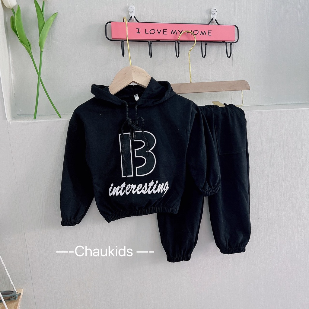 Set Bộ Đồ Dài Tay Cho Bé Gái Bé Trai Cực Xinh, Bộ Quần Áo Thu Đông Cho Bé Vải Cotton Tàu In Số 13 Kèm Mũ Cực Chất-CKTD30