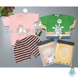 Bộ cộc tay kẻ Minky Mom áo in hình thú gấu ngựa hươu cao cổ siêu đáng yêu cho bé từ 7kg - 18kg - KHT001