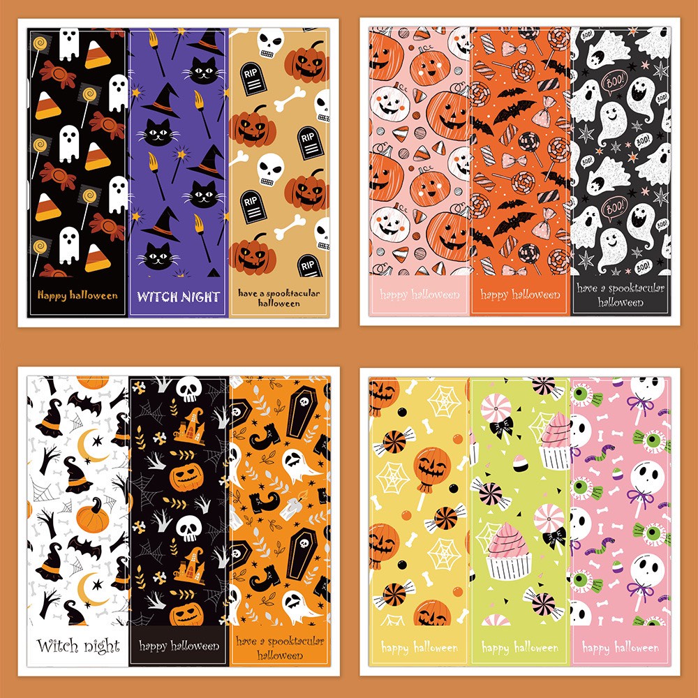 Set 2 Tờ (6 miếng) Nhãn Dán/  Dãy Sticker Dài Dán Hộp Quà & Quà Tặng Kiểu Hallowen & Noel Xinh Xắn