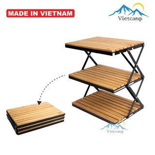 Kệ 3 tầng đa năng GỖ TẦN BÌ khung sắt, có thể xếp gọn, điều chỉnh độ cao