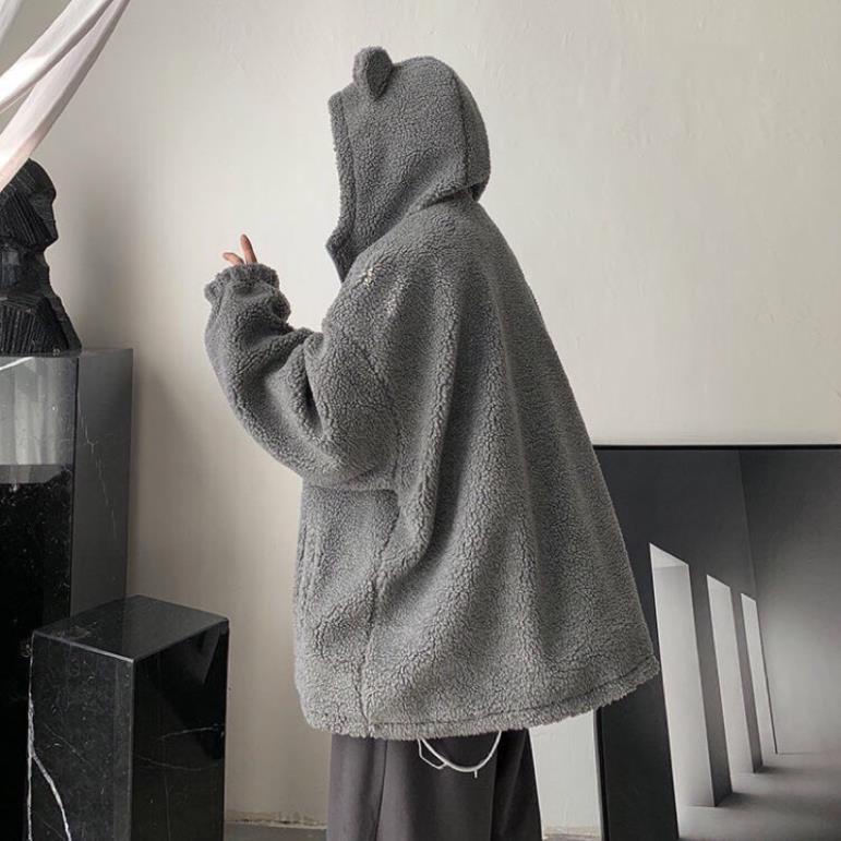 Áo Khoác Tai Gấu Xám Hot Trend Phong Cách Unisex Nam Nữ- Áo Khoác Kéo Khoá Ulzzang
