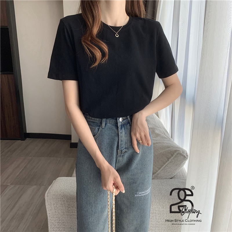 Áo thun trơn nam nữ 2S.Clothing unisex tay lỡ cotton màu đen