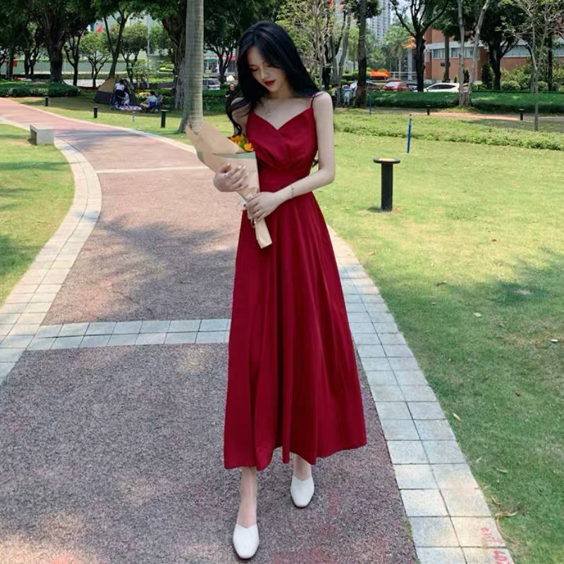 SẴNĐầm maxi ulzzang hai dây dáng dài đi biển sexy quyến rũ|Đầm tiểu thư bánh bèo dạo phố xinh xắn vintage retro