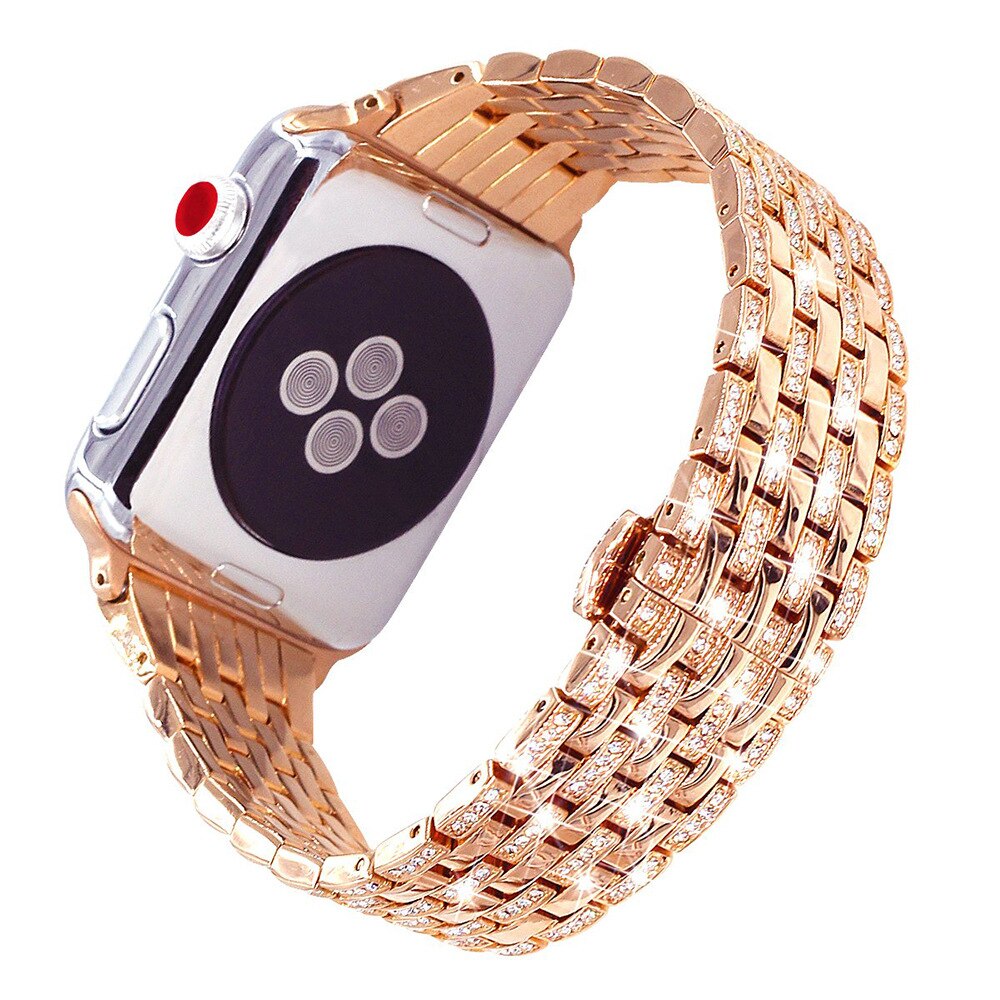 Dây Đeo Inox Đính Đá Sang Trọng Cho Đồng Hồ Thông Minh Apple Watch 6 5 Se 4 3 42 44 38mm 40mm