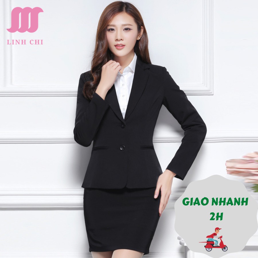 Áo vest nữ công sở tay dài cao cấp màu đen vải tuyết mưa loại 1 AVDD401