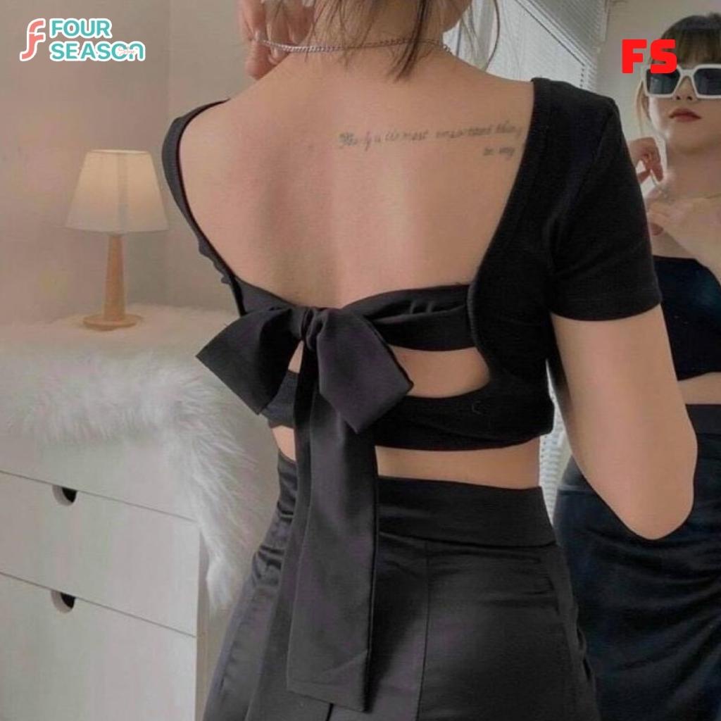 Áo croptop cổ vuông buộc nơ sau lưng ACT02 4S ôm body áo thun nữ mềm mịn chất lượng