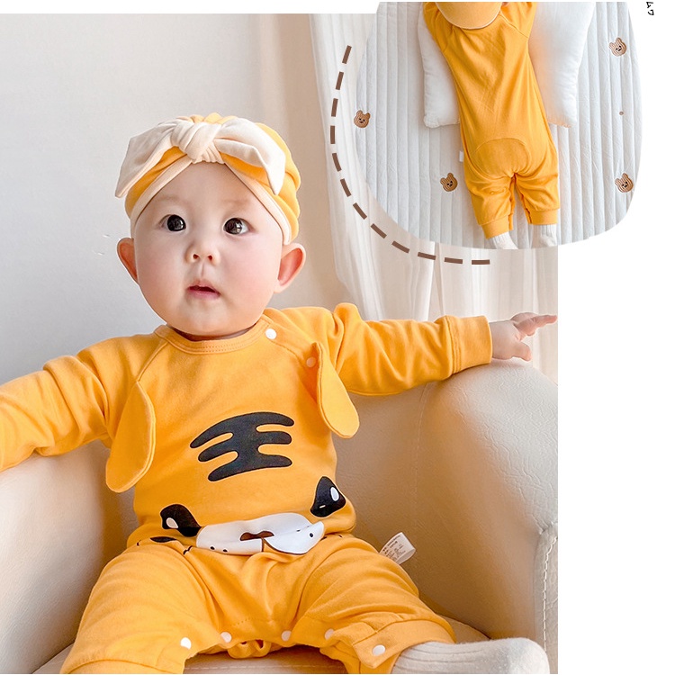 Áo Liền Quần Dài Tay Hai Mặt Bằng Cotton Trơn Phong Cách Hàn Quốc Cho Bé Sơ Sinh 1 Tuổi