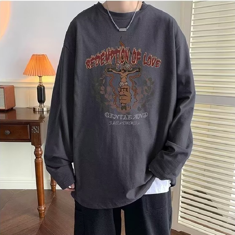 Áo Thun Tay Dài Dáng Rộng In Chữ Thoải Mái Thời Trang Cho Nam Và Nữ size M-5XL