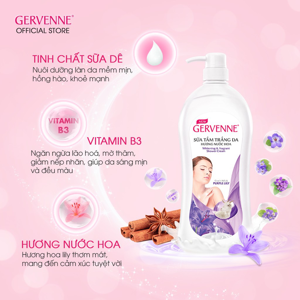 Combo 2 Sữa tắm Trắng da Hương nước hoa Gervenne Purple Lily 450gr/chai