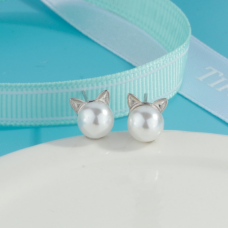 Bông Tai Hình Mèo Đính Ngọc Trai Dễ Thương Phong Cách Âu Mỹ Thời Trang Cho Nữ