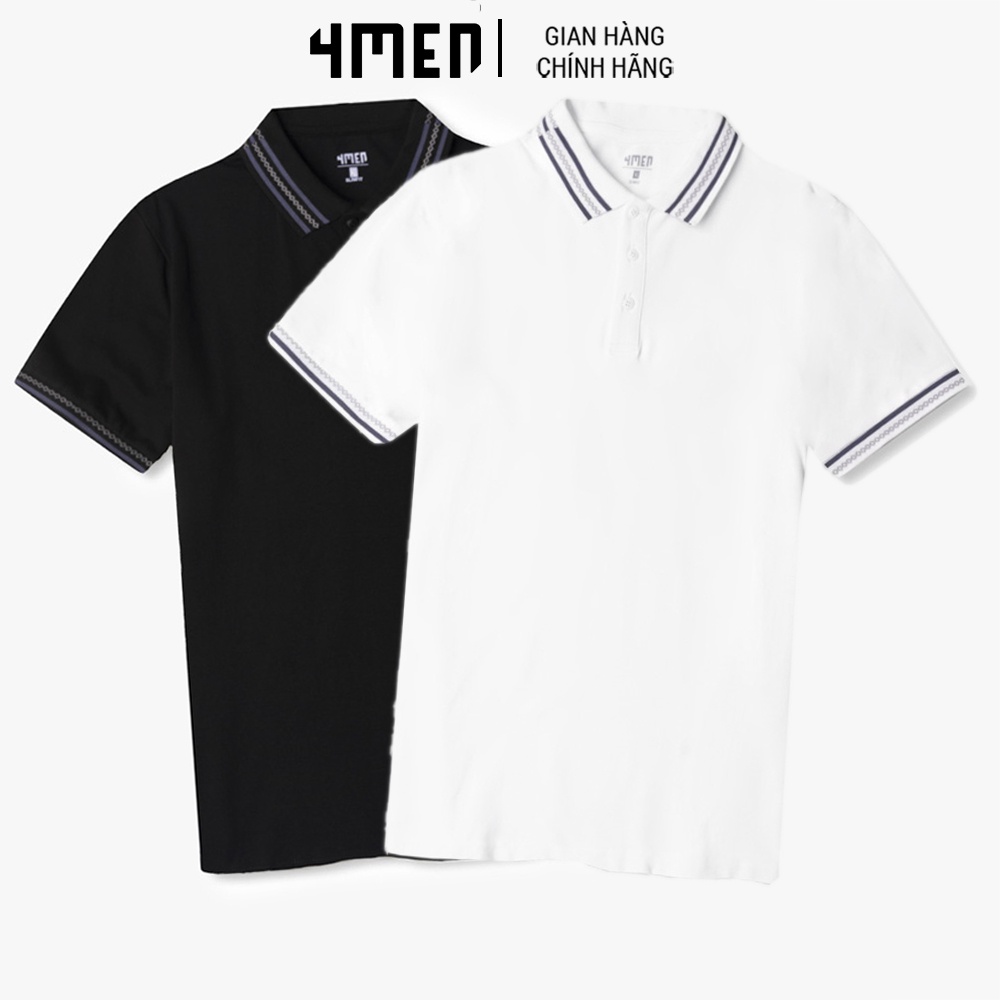 Áo Polo Slimfit Bo Sọc Kiểu 4MEN PO092 ngắn tay, có cổ bẻ, vải thun cotton mềm mại, co giãn, thoáng mát