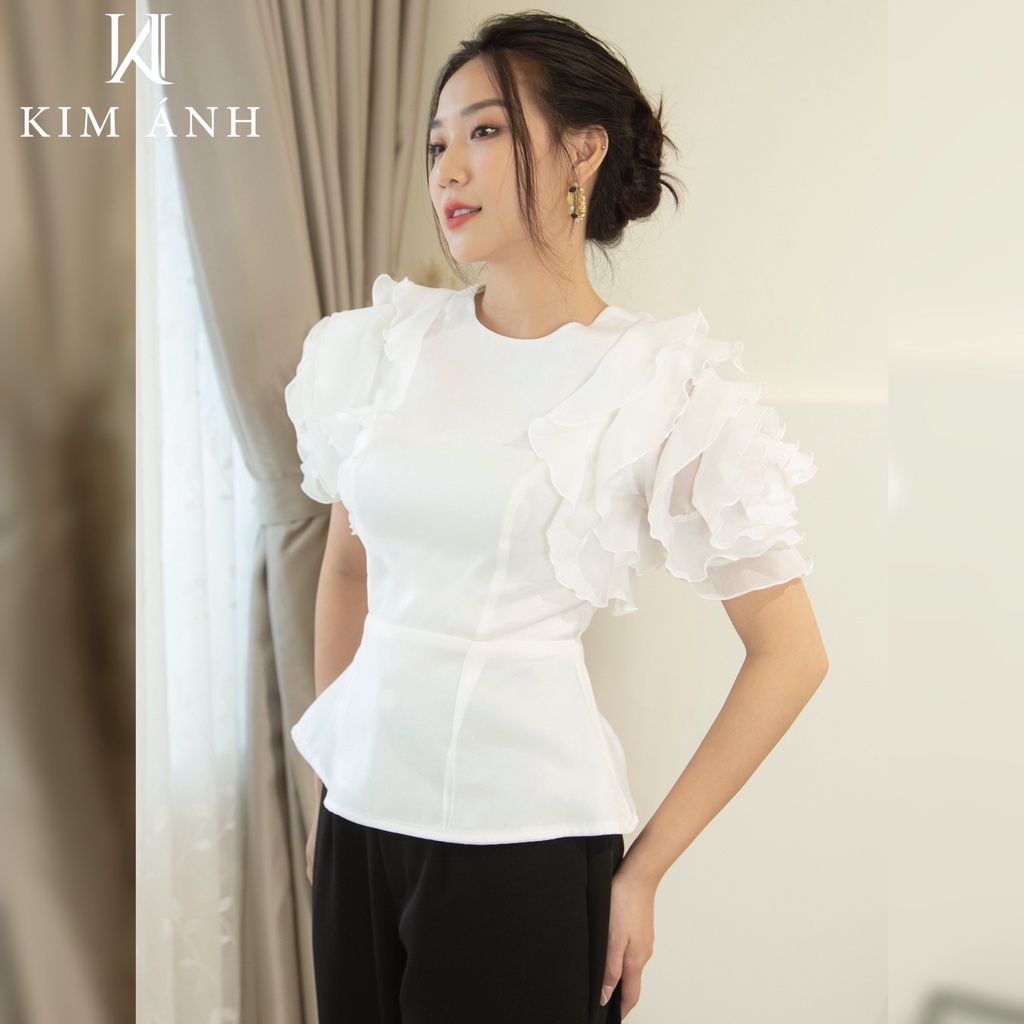 Áo Kiểu Nữ Công Sở Cổ Tròn Kim Ánh Tay Bồng Bo Eo Thanh Lịch, Trẻ trung, Nhiều Màu< Nhiều Kích Thước AKSX30003