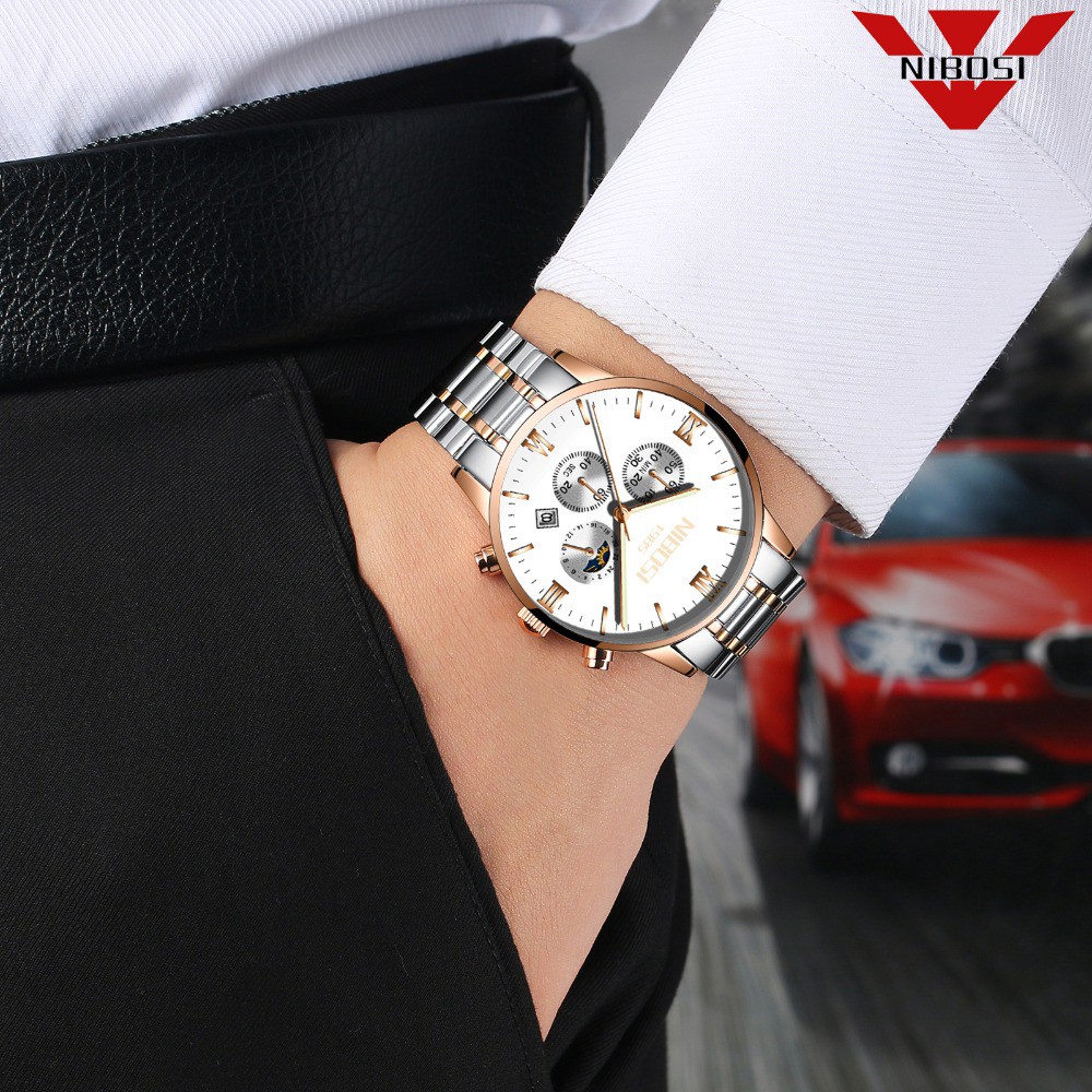 Đồng Hồ Nam NIBOSI 2325 dây thép đúc chạy 6 kim tặng pin | BigBuy360 - bigbuy360.vn