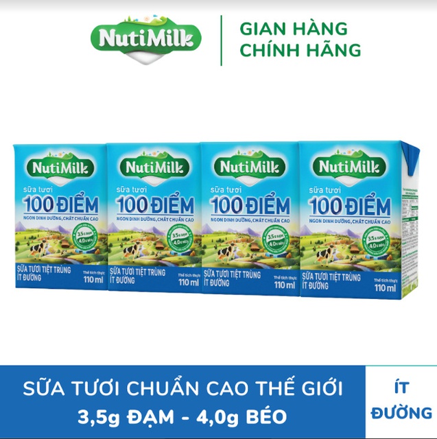 Thùng 48 hộp NutiMilk ST 100 điểm - ST tiệt trùng Ít Đường Hộp 110 ml/hộp