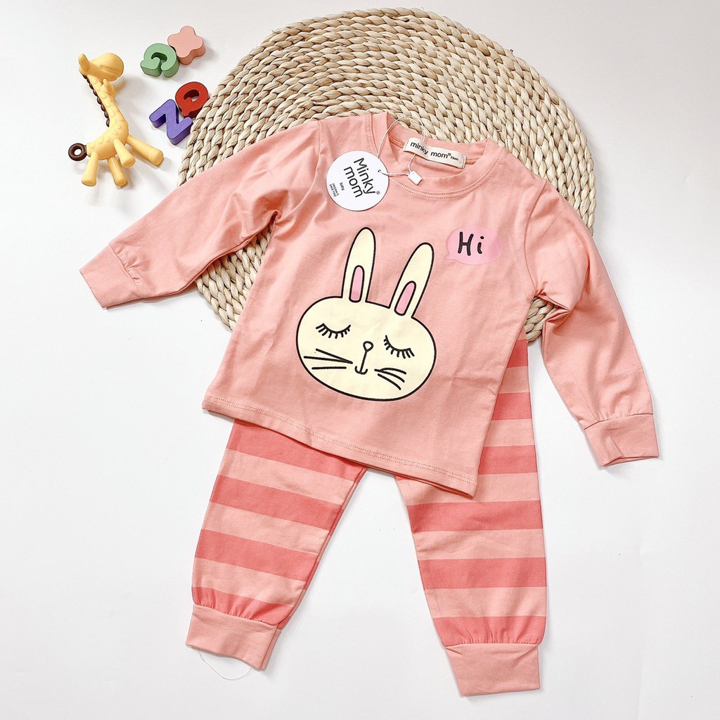 Bộ Cotton 100%  Minky mom in hình thú quần sọc cho bé trai và bé gái