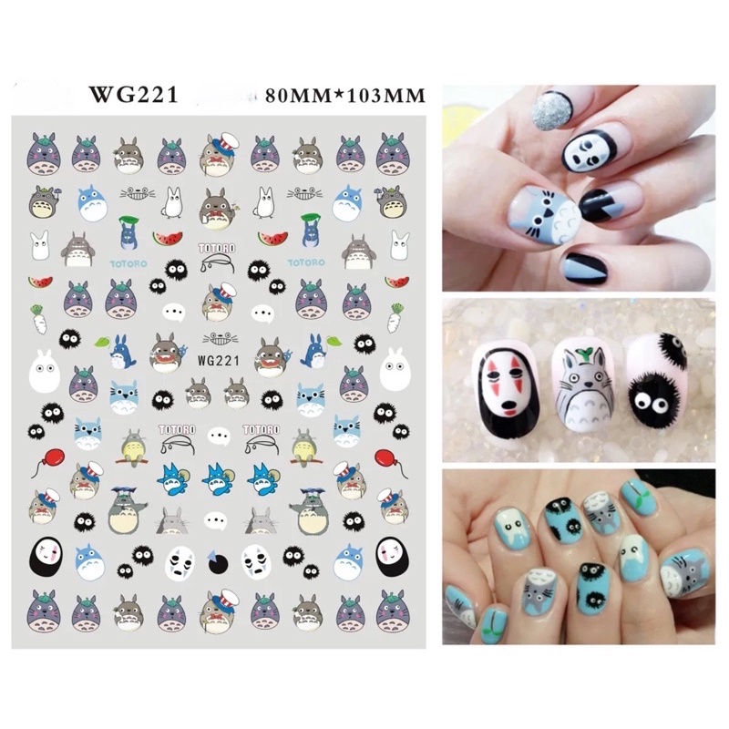 Sticker dán móng tay,hình dán móng tay hoạ tiết nhân vật hoạt hình Totoro dễ thương trang trí móng tay nghệ thuật nail