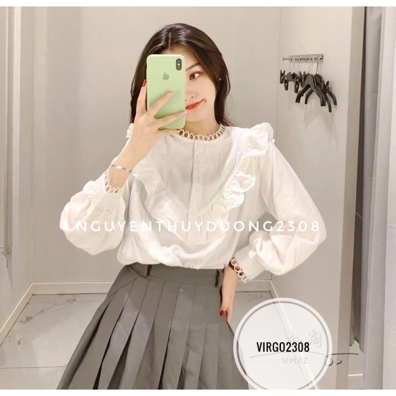 Áo sơmi Ulzzang viền bèo chữ V/Áo sơmi cổ bèo V 1602