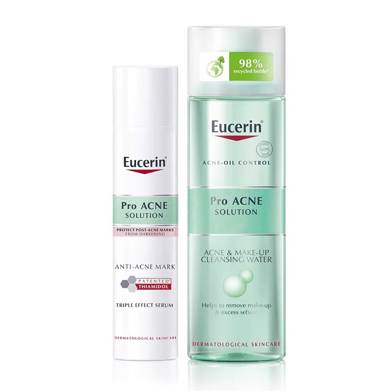 Bộ Đôi Giảm Thâm Mụn, Làm Dưỡng Sáng Set Eucerin Pro Acne Solution Triple Effect Serum + Pro Acne Cleansing Water