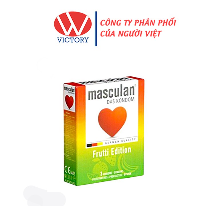 Hộp 3 cái Bao Cao Su Masculan Frutti Edition (3 màu và 3 mùi) - Hương trái cây - Victory Pharmacy