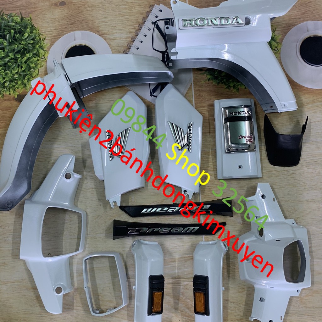 Bộ dàn áo vỏ nhựa xe dream 2loại tốt MÀU TRẮNG-dream cao 100 /dream thái /dream trung quốc /mủ ABS loại 1