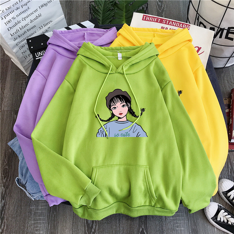 Áo hoodie tay dài in hình cô gái hoạt hình thời trang năng động