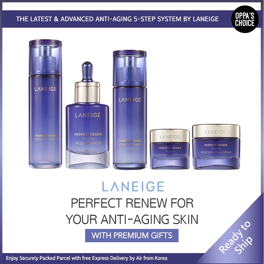 Set dưỡng da LANEIGE PERFECT RENEW COLLECTION (TONER, ESSENCE, EMULSION, EYE CREAM, CREAM)