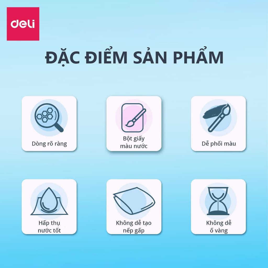 Giấy vẽ màu nước chuyên dụng Deli cao cấp - Khổ giấy đa dạng phù hợp nhiều nhu cầu hội họa khác nhau - 73917/73918/73920