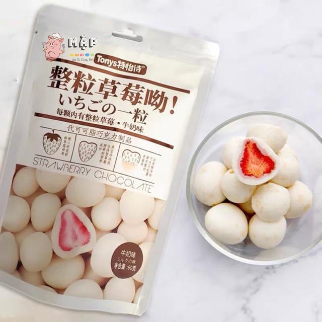 Socola Bọc Dâu Tây 4 Vị Túi 60g - Kẹo Ngọt Trái Cây