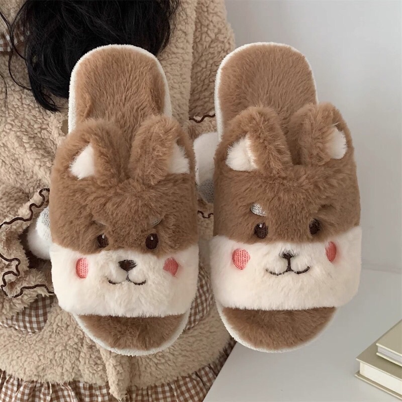 Dép bông đi trong nhà hình con gấu có tai màu nâu