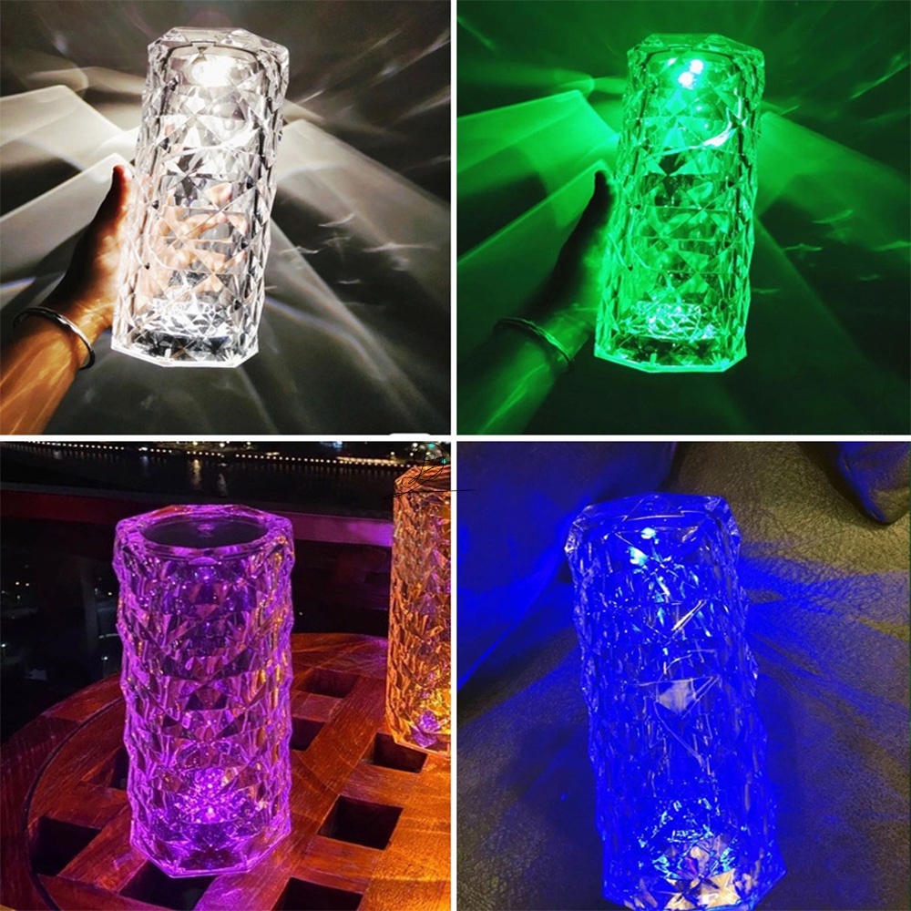 Đèn Pha Lê Cảm Ứng RGB 16 Màu  Có Điều Khiển Từ Xa, Trang Trí Bàn Phòng Khách, Phòng Ngủ