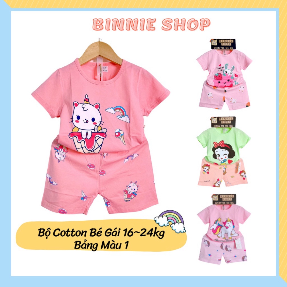 [DEAL SỐC] Đồ bộ bé gái BINNIE SHOP Quần áo bé gái chất thun cotton quảng châu xuất hàn cho bé từ 16-24kg (3-6 tuổi) BGT