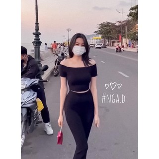 set áo trễ vai + quần ống loe
