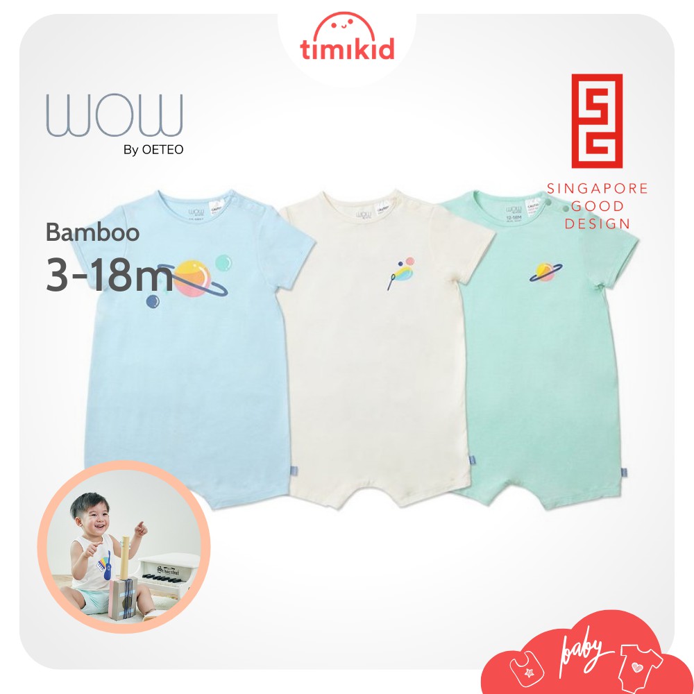 Combo 3 Bộ BodySuit Bé Trai Cao Cấp Wow By OETEO Size 3-18M - Body Cho Bé chất liệu Bamboo thoáng mát, họa tiết vũ trụ