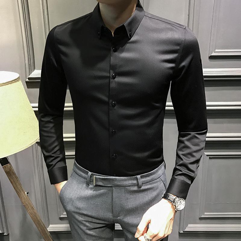 【Non-iron shirt】Men Formal Button Smart Casual Plus Size Long Sleeve Slim Fit Autumn men's casual shirt men's long sleeve Korean slim black shirt men's trend handsome business men's non iron