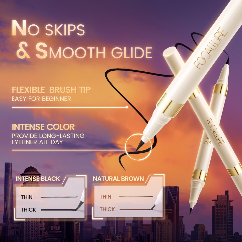 Focallure #Bút Kẻ Mắt Dạng Lỏng 2 Trong 1 Nhanh Khô Màu Đen / Nâu Hổ Phách