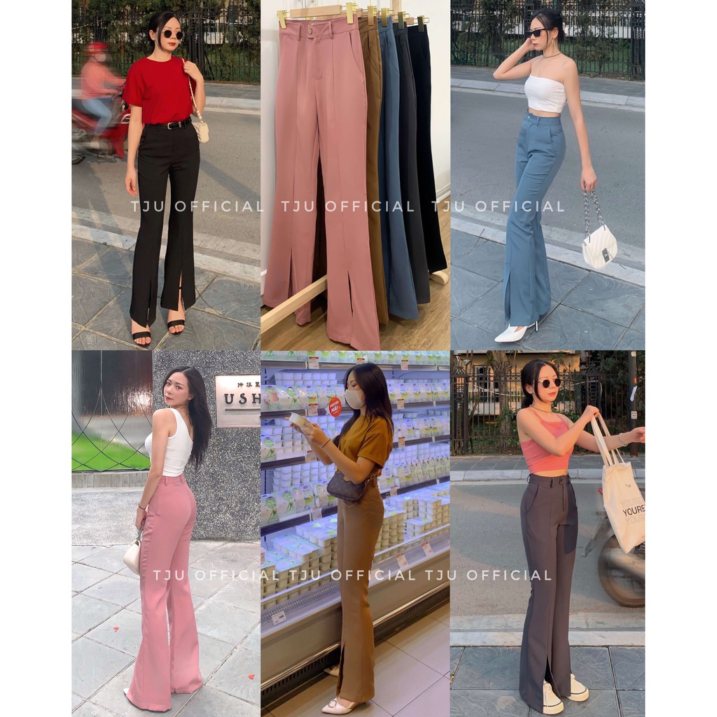 Quần tây nữ dài lưng cao ống loe nhẹ, xẻ gấu, đứng form, dáng ôm nhiều màu Hàn Quốc công sở, thiết kế T-Ju (quần Bestie)