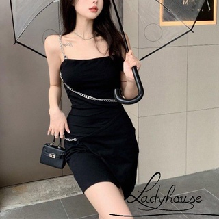 Ldd-nữ Đầm, Dây Xích Kim Loại Không Tay Màu Trơn Mùa Hè Thường Ngày Câu Lạc Bộ Đầm Bọc Tiệc
