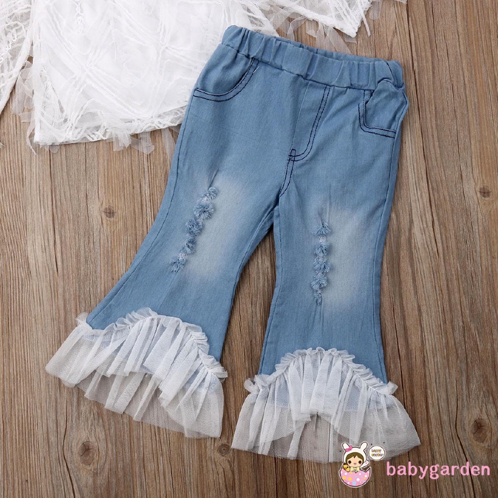 Set áo phối ren + Quần jeans dễ thương cho bé gái