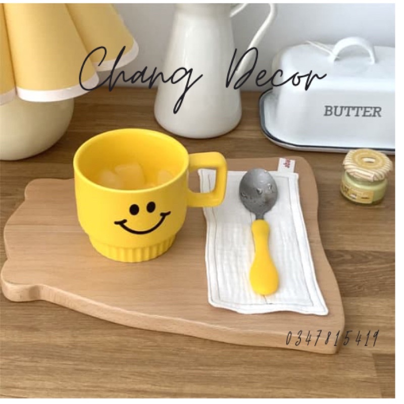 Cốc sứ hình mặt cười phong cách Hàn Quốc, cốc uống cà phê