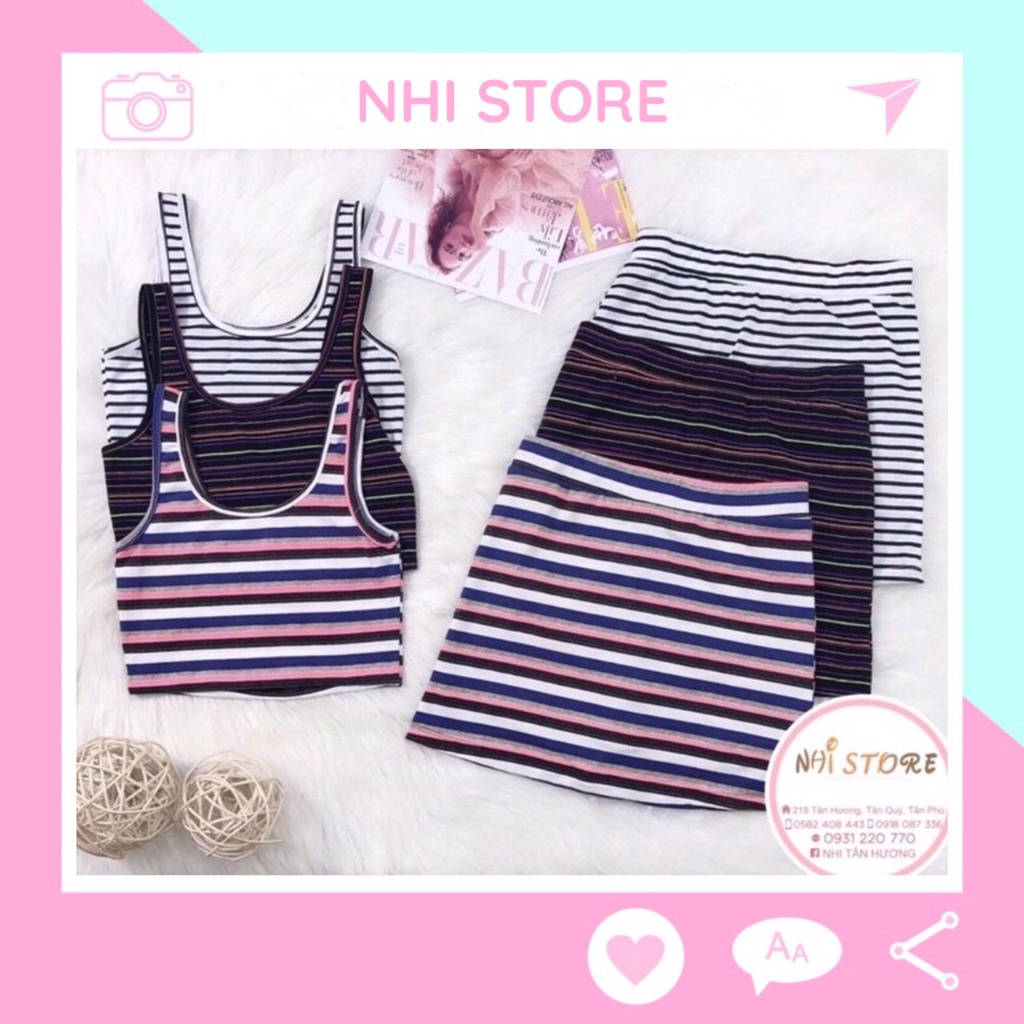 [FREESHIP 50K] BỘ SET THUN NHISTORE ÁO CROPTOP 2 VAI PHỐI CHÂN VÁY A NĂNG ĐỘNG THUN COTTON [FREESIZE] DƯỚI 45KG - 55KG