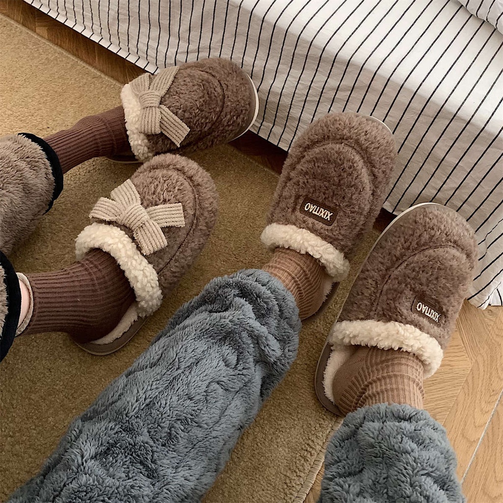 Dép bông nơ đi trong nhà cute đế xốp chống trượt