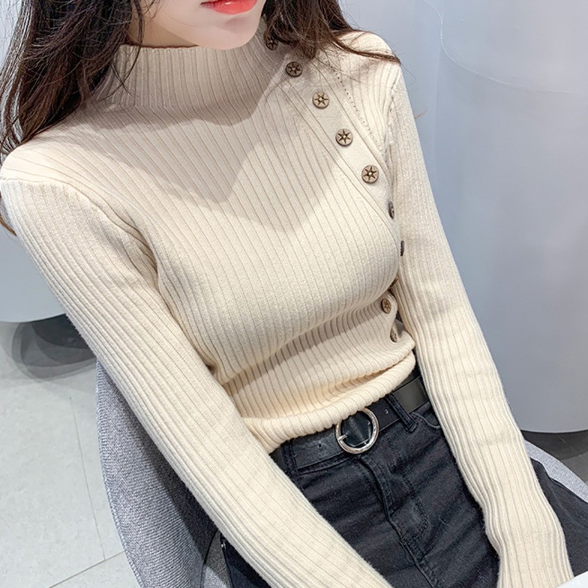 Áo tay dài cổ lọ kiểu dáng thời trang đơn giản dành cho nữ