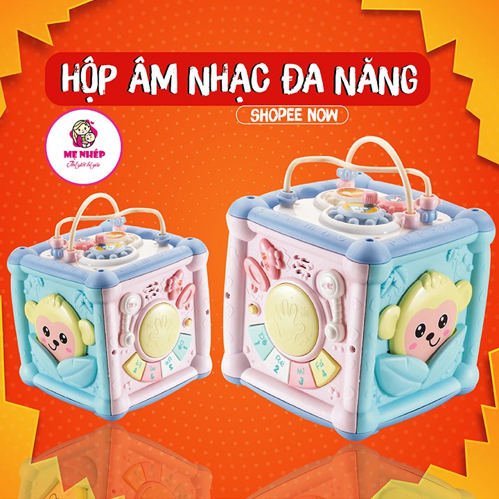 Hộp âm nhạc đa năng cho bé có 6 mặt có đàn, nhạc, thả hình được tặng kèm pin + tô vít (nhạc tiếng anh)