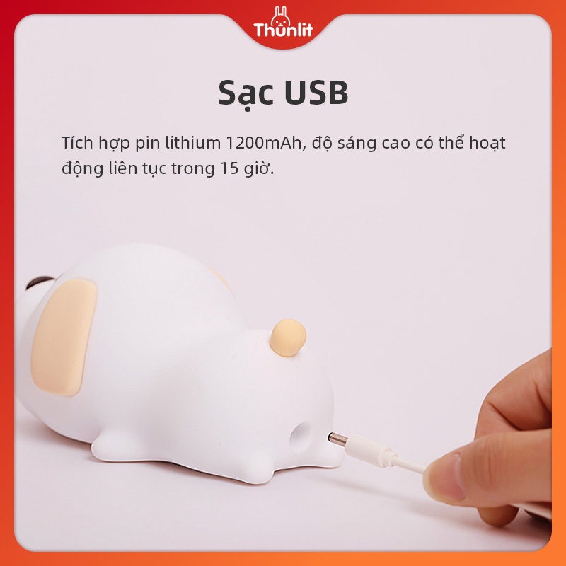 Đèn Ngủ Thunlit Hình Chú Cún Dễ Thương 1200mah 2 Màu Sắc Tùy Chọn Có Thể Sạc Lại Tiện