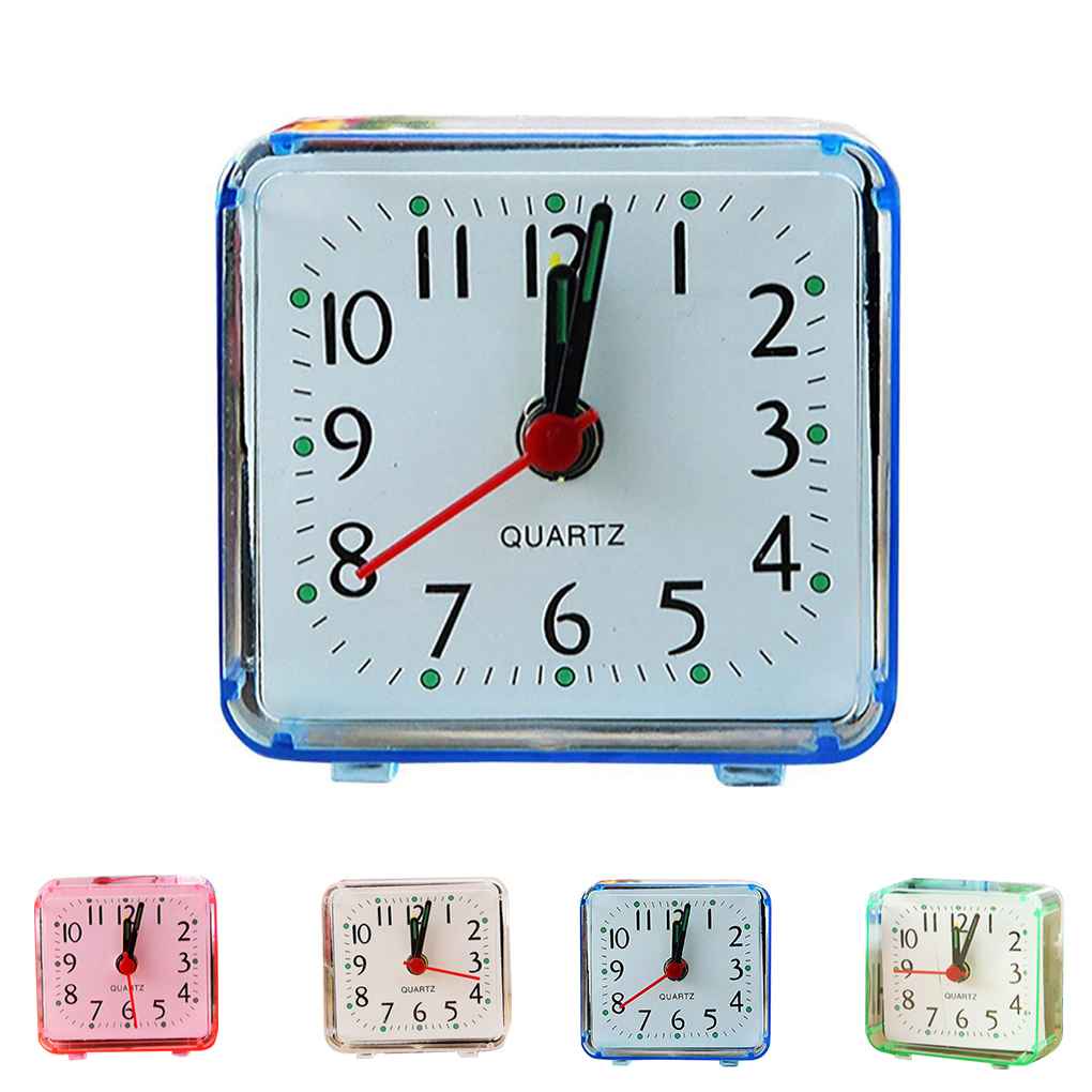 [CHOO] Square Small Bed Alarm Clock Transparent Case Compact Travel Clock Mini Children Student Desk Watch