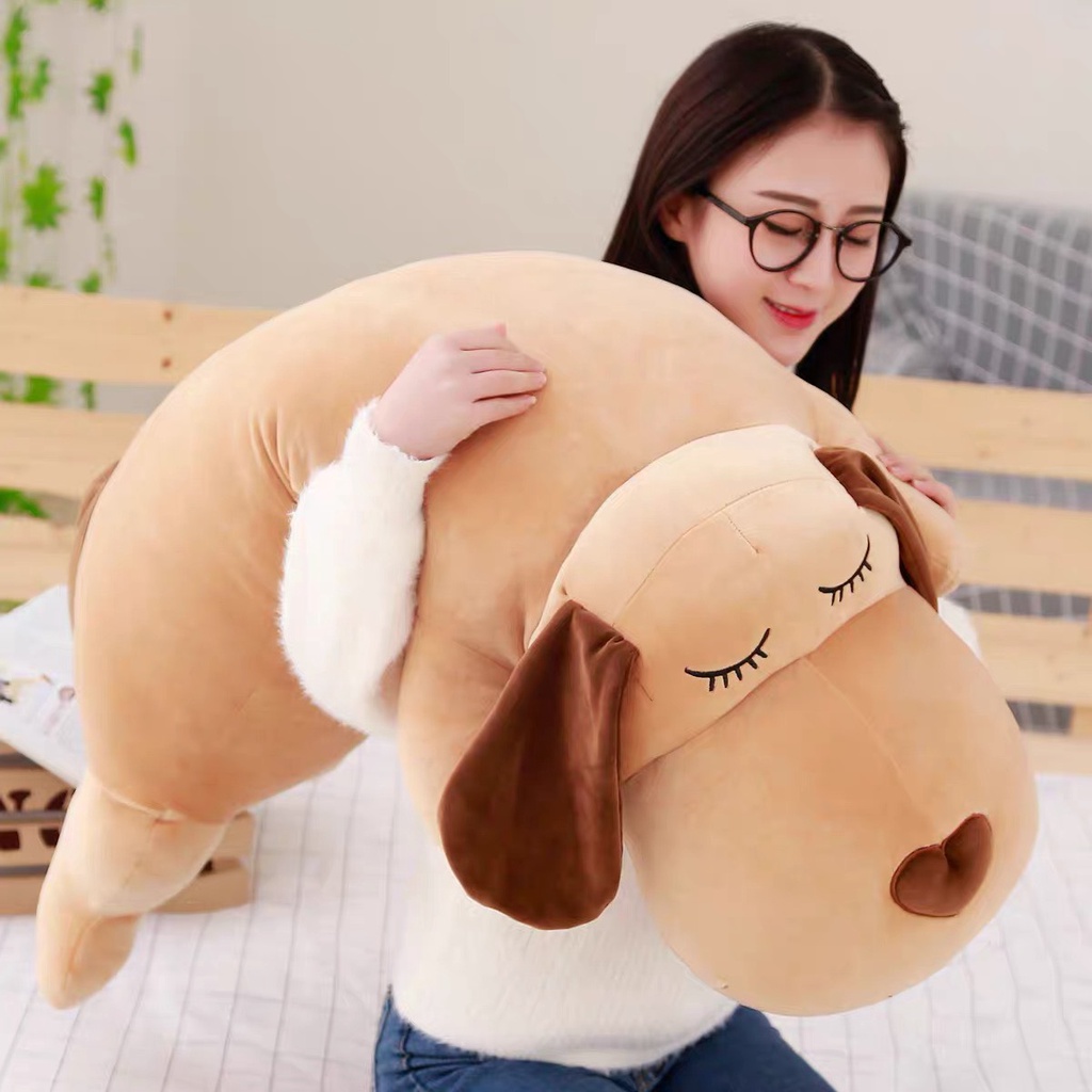 Gấu bông gối ôm chó, thú nhồi bông nằm dài mũi tim, chó ngủ mềm mại đáng yêu TK13