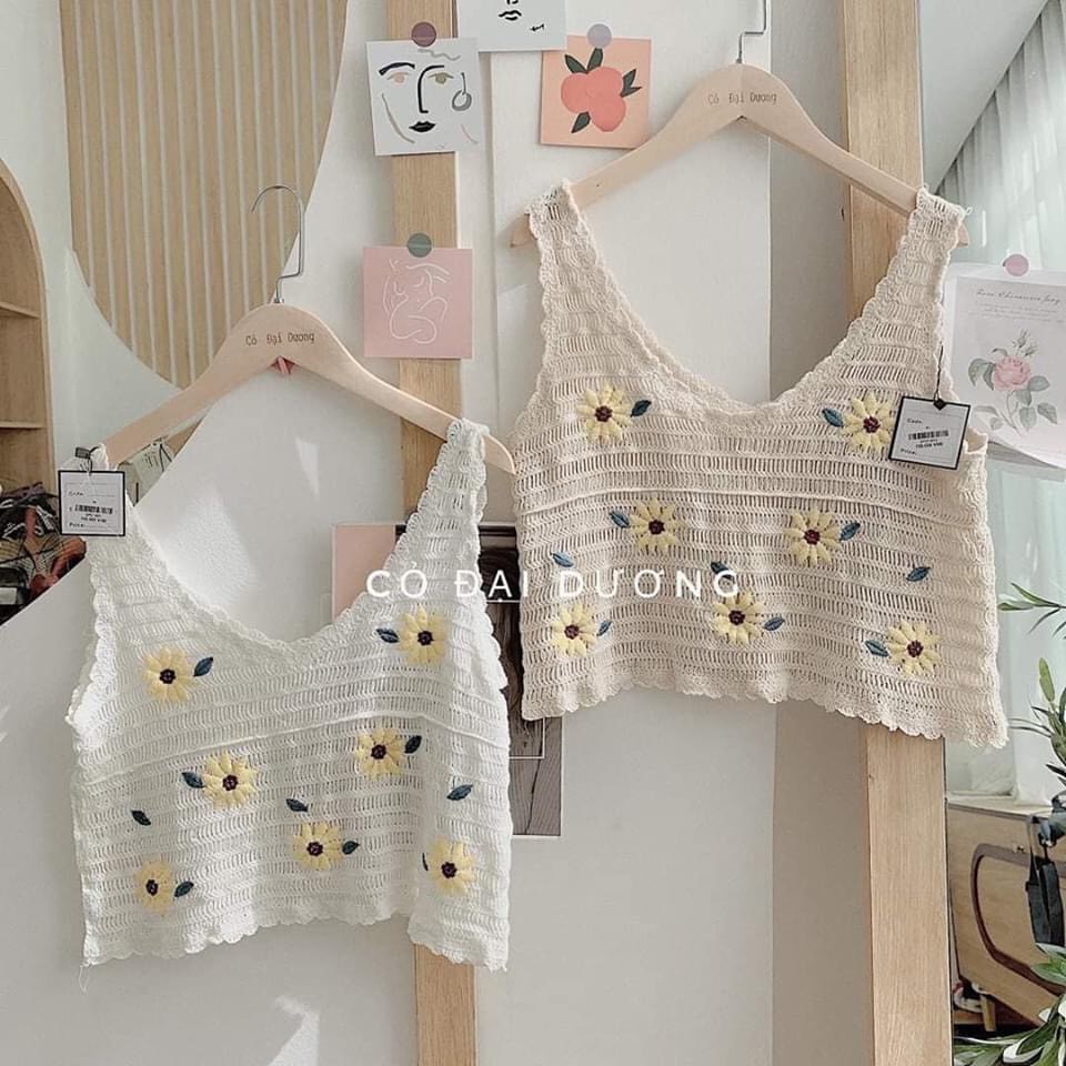 Áo sát nách thêu hoa cúc